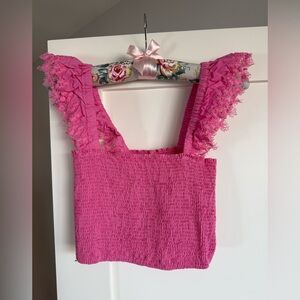 Peixoto Fuchsia Lace-Trimmed Crop Top